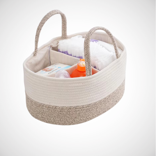 Baby Organizer Basket with baby essentials neatly stored.